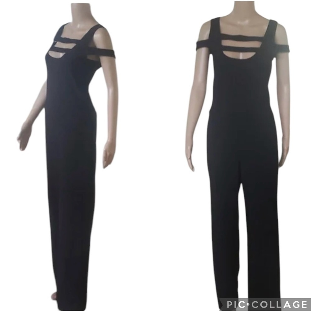 Frederick's of Hollywood Jumpsuit Size Large Black Flare Leg Playsuit Catsuit